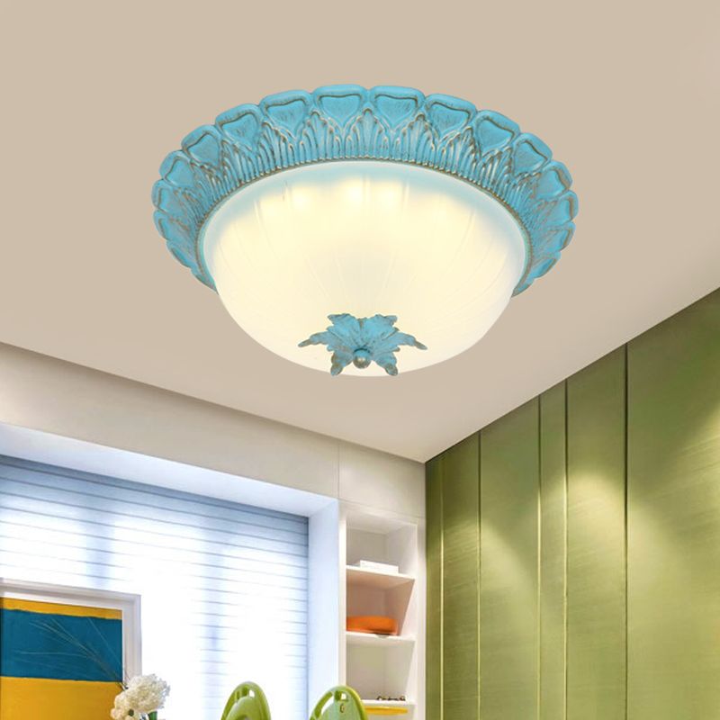 Domed Bedroom Flush Mount Lamp Romantic Pastoral Milky Glass 16"/19.5" Wide LED Blue Ceiling Lighting