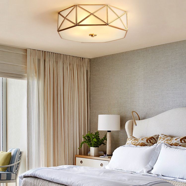 Plafonnier en verre et laiton de Style rétro colonial, plafonnier géométrique en cuivre pour le salon