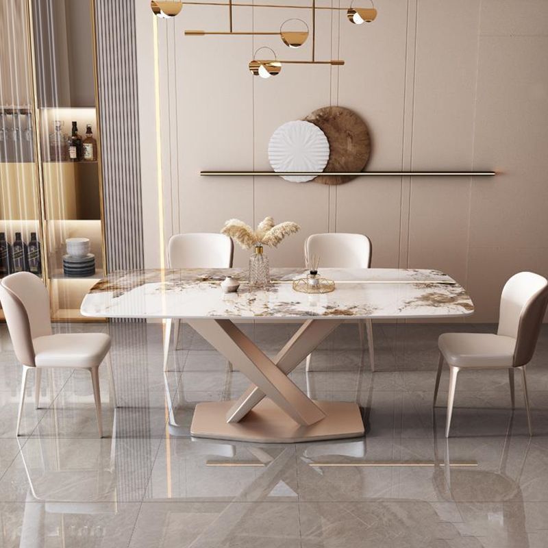 Glam Style Rectangle Table Set 1/2/5/7 Pieces Dining Set with Metal Legs for Home Use