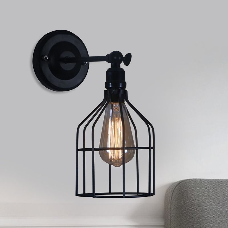 Vintage Style Birdcage Schatten Wandlampe 1 Glühbirnen Metallic Wall Montage Lamp in Schwarz für Café