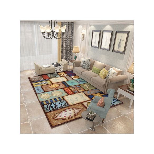 Nordic Geometric Pattern Rug Multi-Color Polypropylene Carpet Anti-Slip Washable Stain Resistant Rug for Great Room