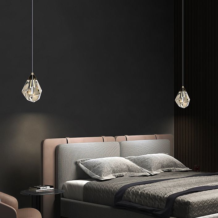 Crystal Unique Shape Hanging Light Modern Style 1 Head Hanging Mount Fixture for Bedroom