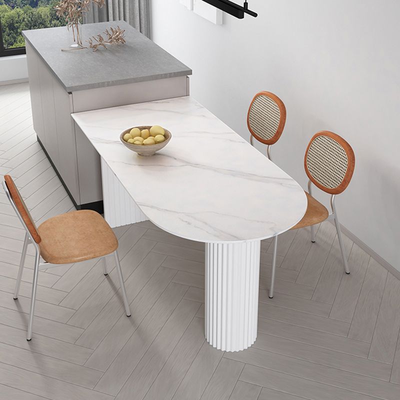 Irregular Shape White Table for Restaurant Modern Island Table with Double Pedestal