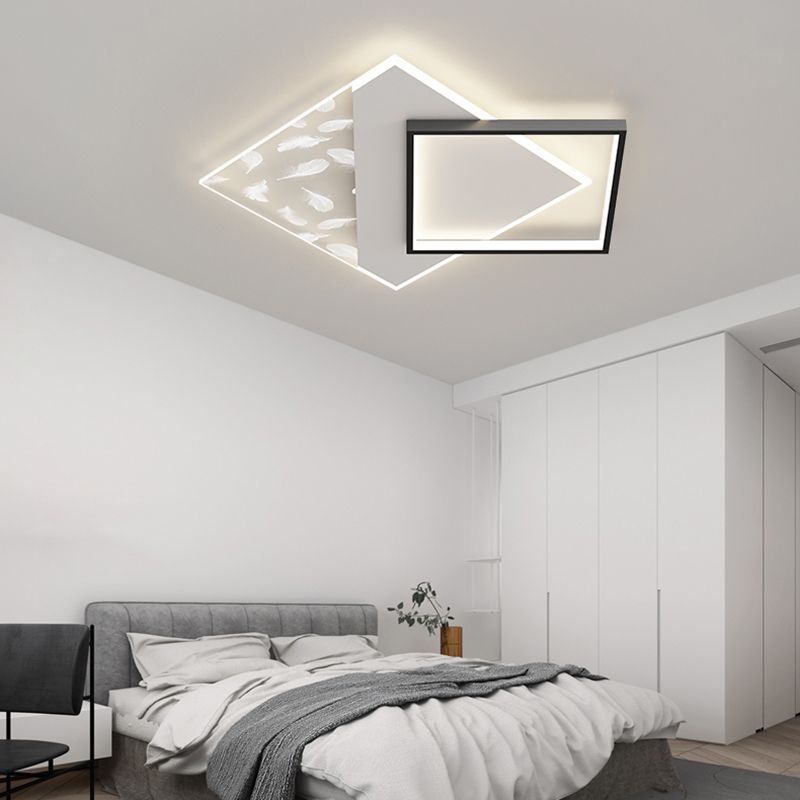 Stagger LED Geometric Feather LED Ceiling Fixture in Modern Simplicity Wrought Iron Flush Mount for Lobby