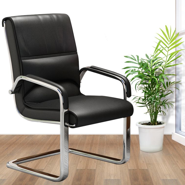 Chrome Metal Base Contemporary Style Task Chair Leather Office Chair
