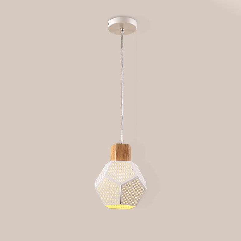1 chambre à coucher légère kit de lumière suspendue lampe pédante de finition blanche moderne avec nuance en métal polyèdre creuse