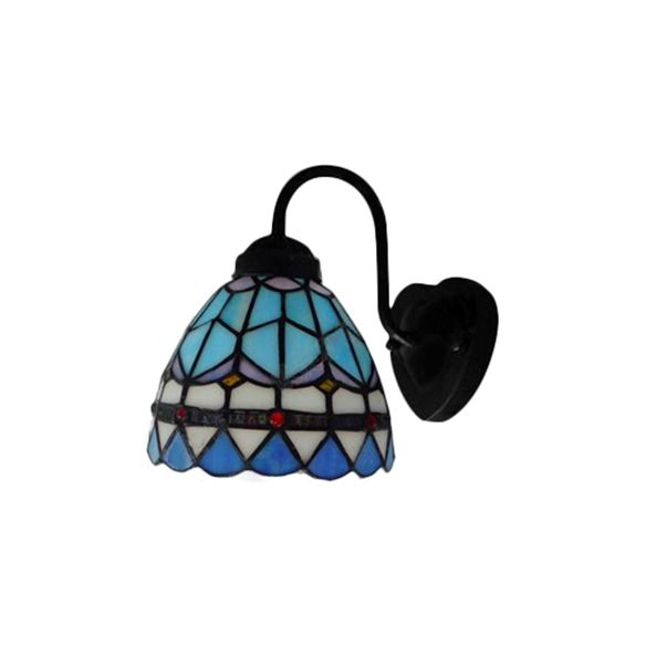 Dome Blue Glass Sconce Light Fixture Baroque 1 Head Black Wall Mounted Light for Living Room
