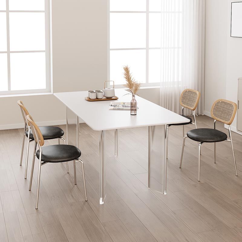 Modern White Dining Set Rectangle 1/2/4/5/7 Stone and Acrylic Pieces Dinette Set