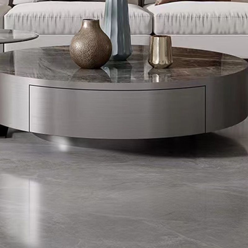 Modern Gray Cocktail Table Round Glass / Slate Coffee Table
