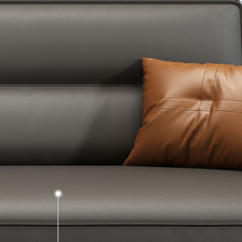 Genuine Leather Stationary Stain Resistant Living Room Gray Sofa