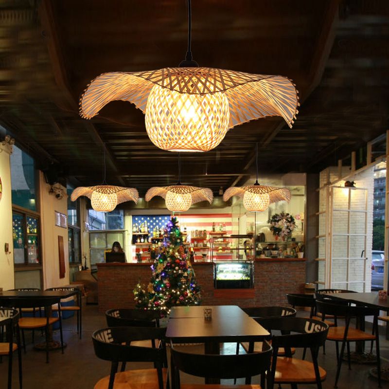 Beige Wirbeldecke Anhängerlampe zeitgenössischer Stil Bambus Anhänger Beleuchtung