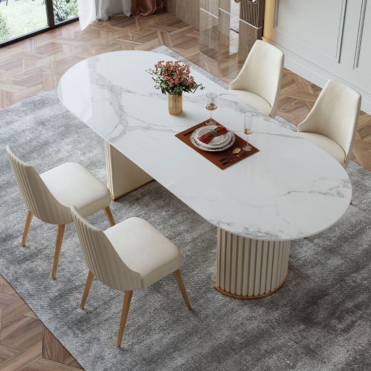 Metal Traditional Luxury Oval Dining Table Sintered Stone Table with Double Pedestal