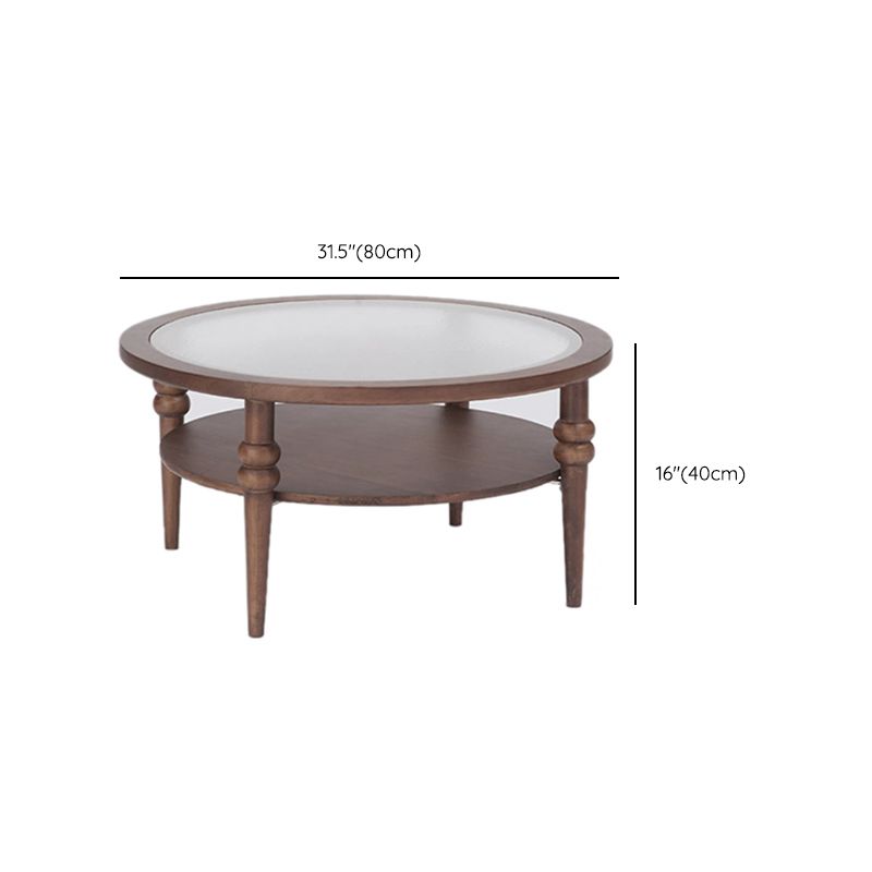Modern Glass Top Coffee Table Solid Wood Brown Table with Storage