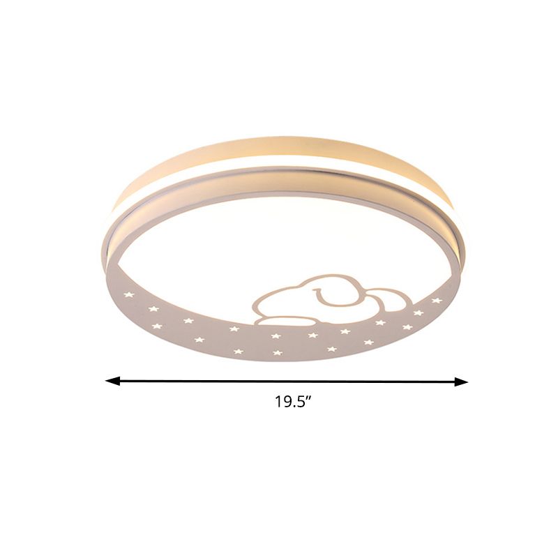 Lovely Circle LED Flush Ceiling Light with Moon & Rabbit Metal Whit Ceiling Lamp for Kindergarten