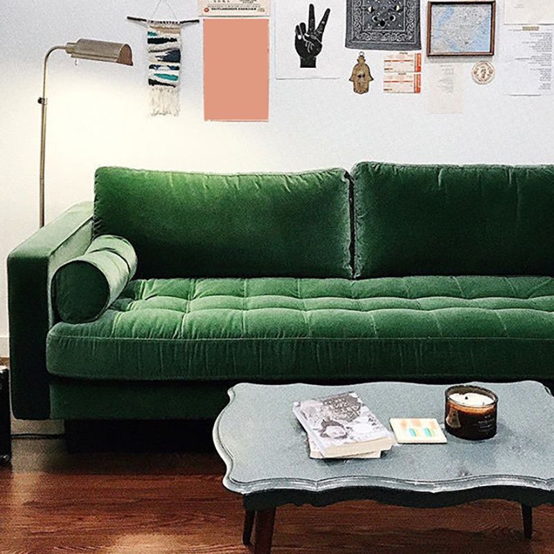 33.85"H Modern Linen/Velvet/Leather Square Arm Sofa with Bolster Pillows