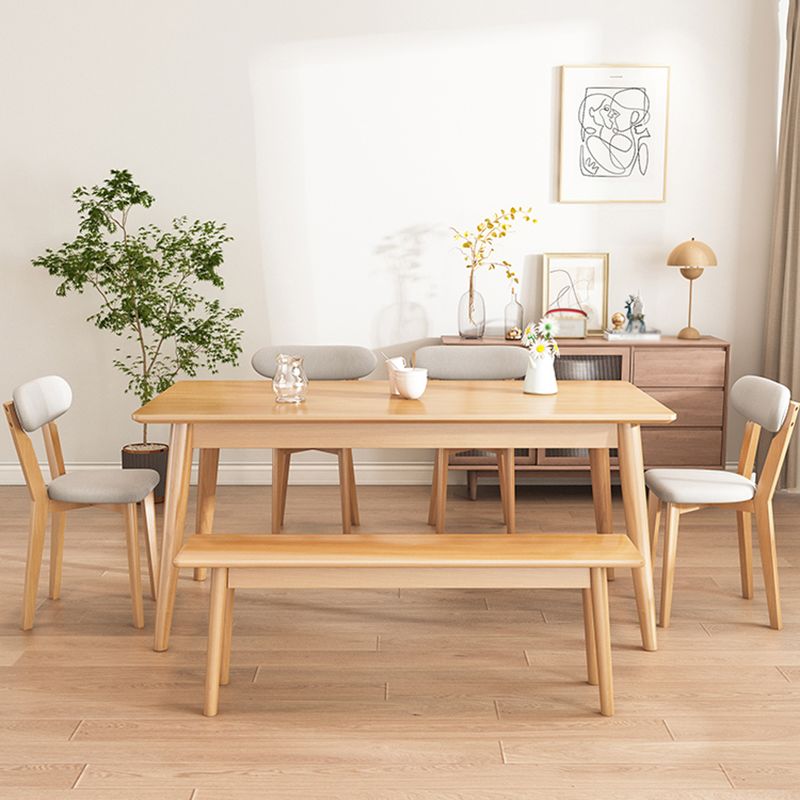 Rectangle 4 Legs Modern Dining Table Wood Color Fixed Table of Solid Wood
