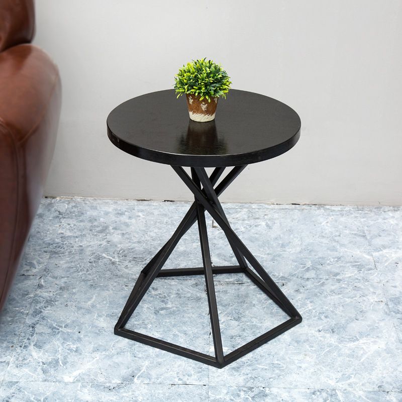 Wood Round Side Table Black Metal Frame Sofa Side Accent Table