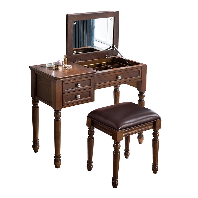 17.71" Wide Ash Vanity Set with Mirror Brown Dresser with 2-Drawer