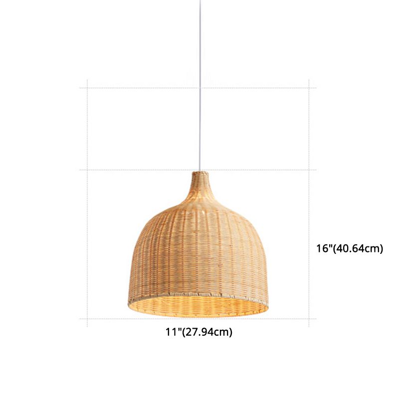 Handwoven Dome Pendant Light Fixture Chinese Bamboo Single Bulb Dining Table Ceiling Light in Beige