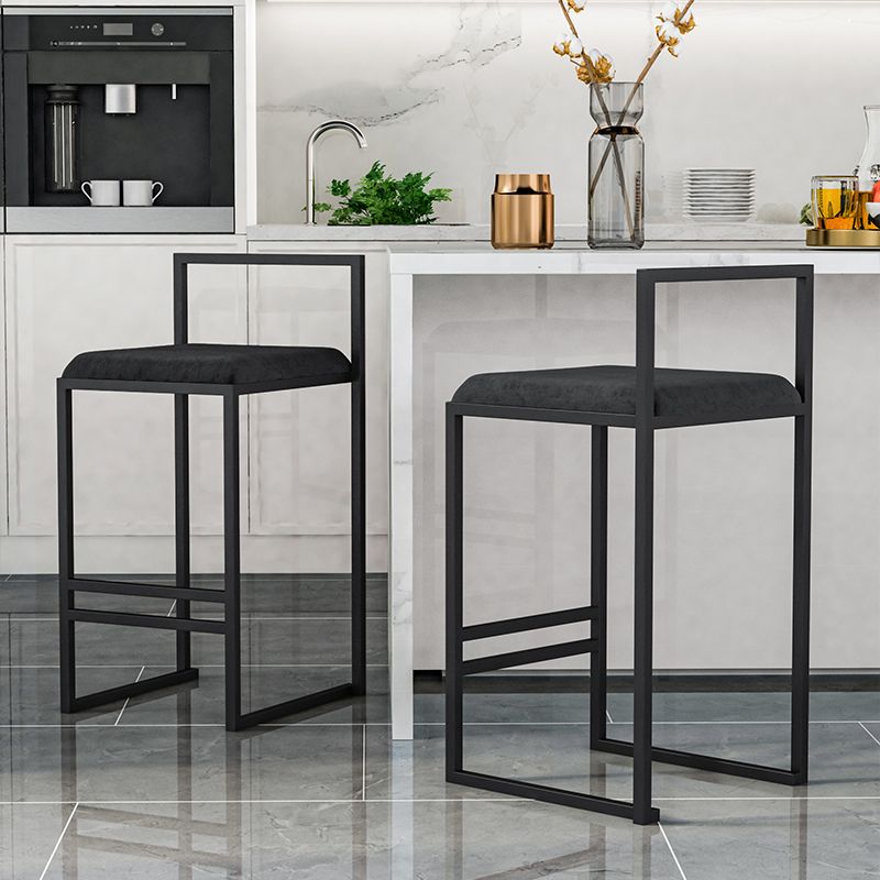 Modern Backrest Armless Counter Stool Iron Kitchen Bar Stool with Velvet Cushion and Pedal