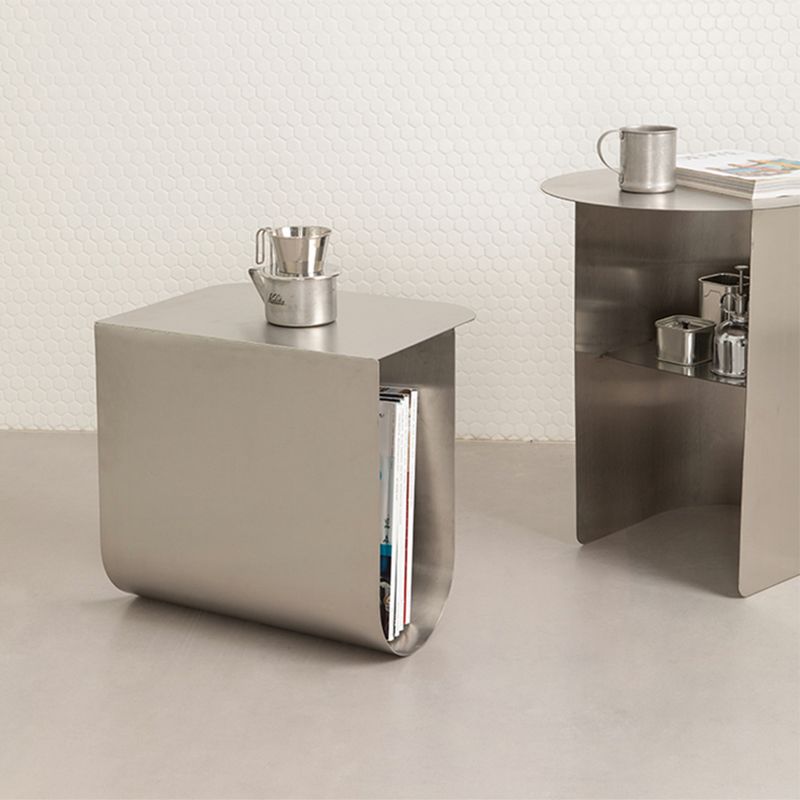 Contemporary Sofa Side Accent Table Metal with Storage Living Room Abstract