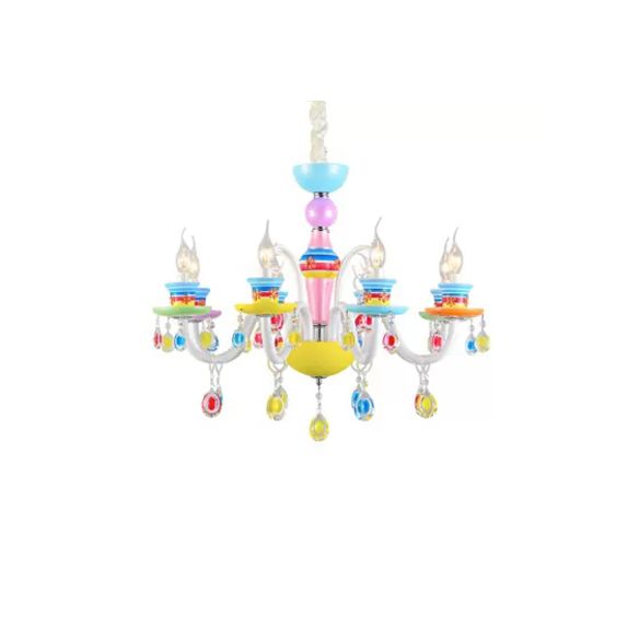 Modern Candle Chandelier Glass Multi-Head Colorful Pendant Light for Kindergarten