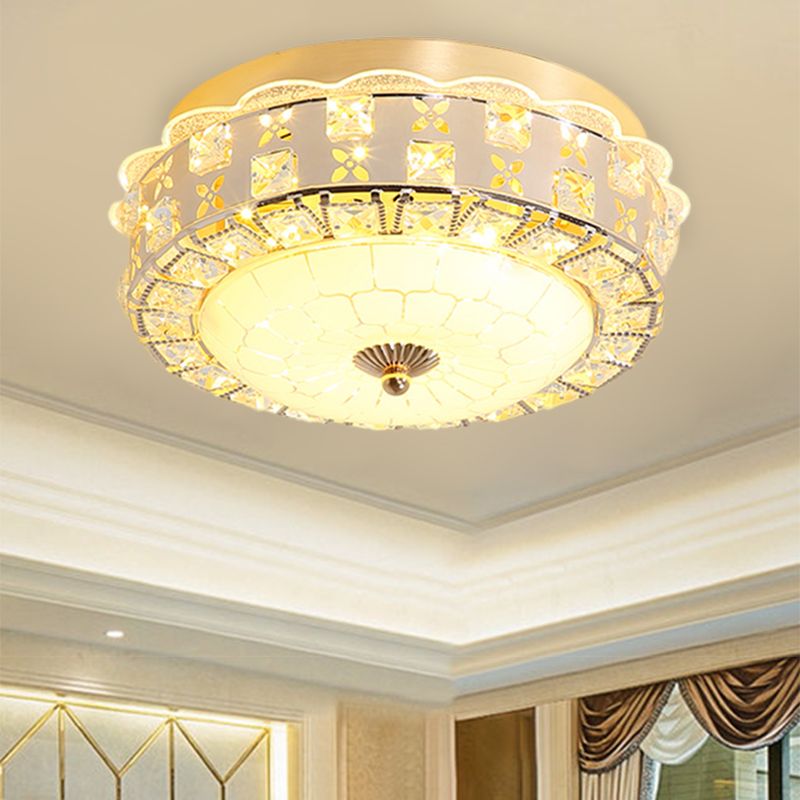 Lampada da soffitto contemporanea a LED con illuminazione a incasso per corridoio Drum in cristallo trasparente in oro