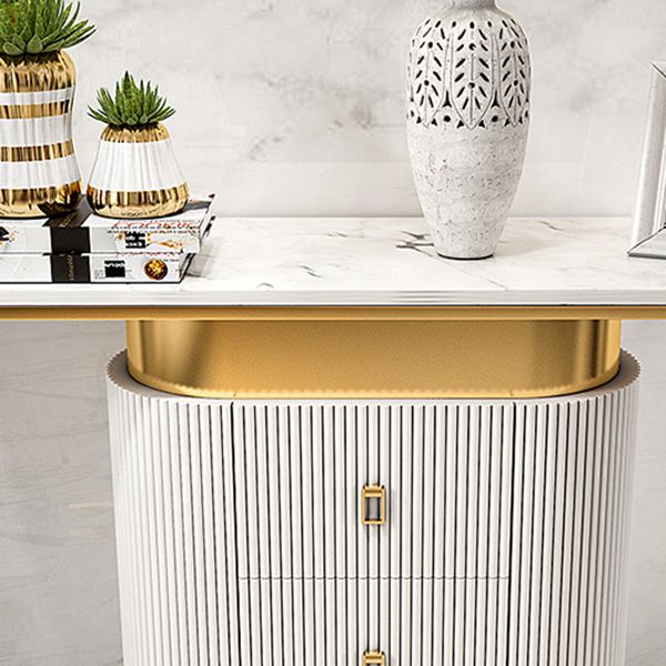Glam Oval Accent Table Marble Sofa Console Table with Drawer for Hall