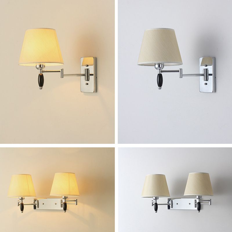 Modern Style Simple Wall Light Natural Burlap Shade Swing Arm Wall Sconce