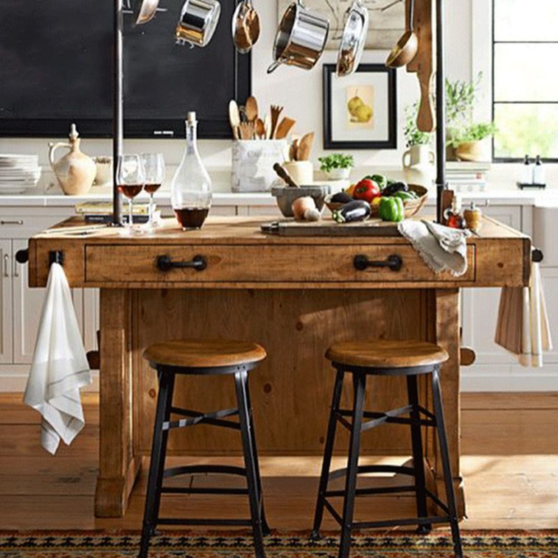 Modern Kitchen Island Table Dining Room Prep Table with Open Shelves