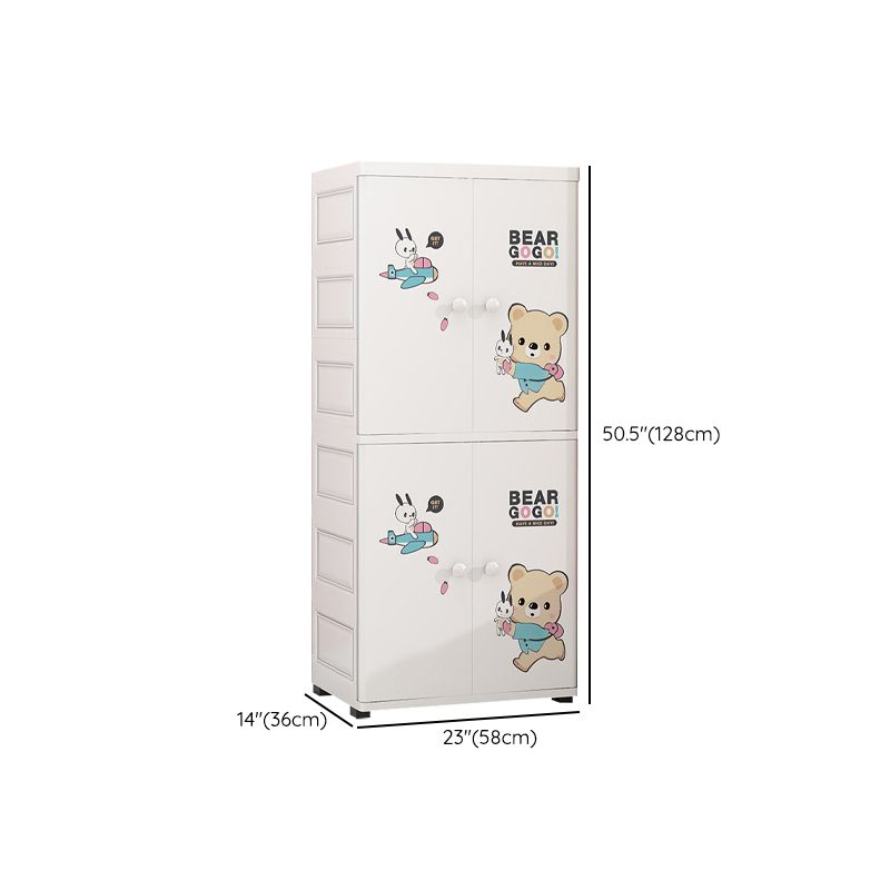 White Plastic Coat Locker Glossy Animal Print 2-Door Kids Closet