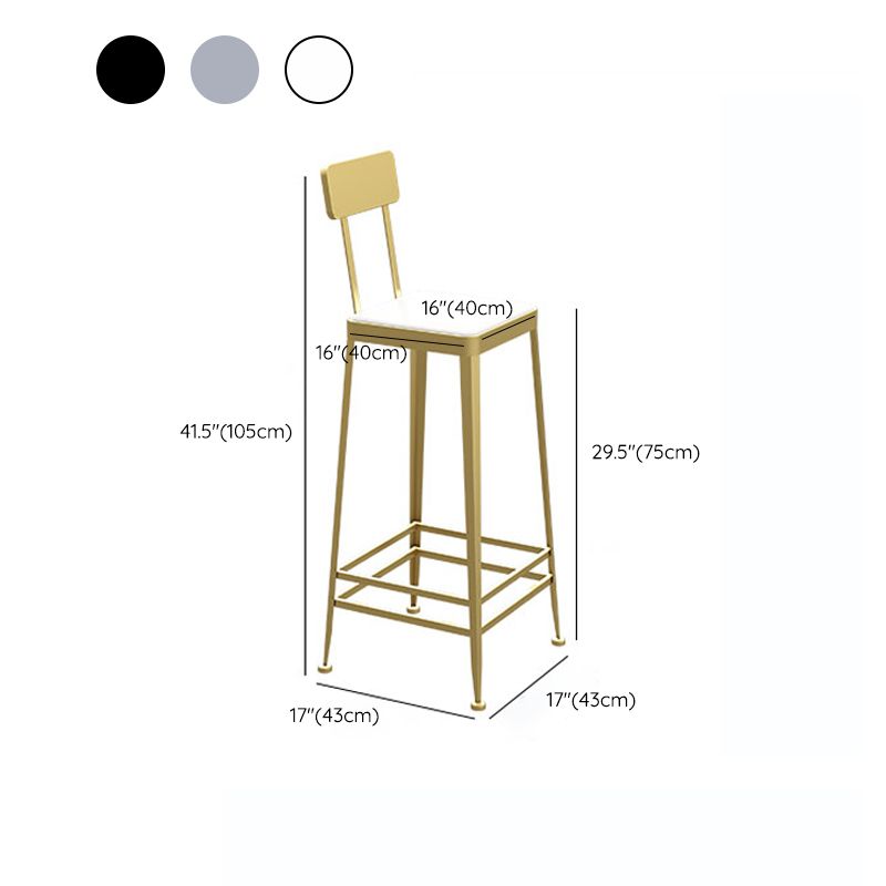 Square Glam Metal Bar Stools Footrest Coffee Shop Backrest Counter Bar Stool