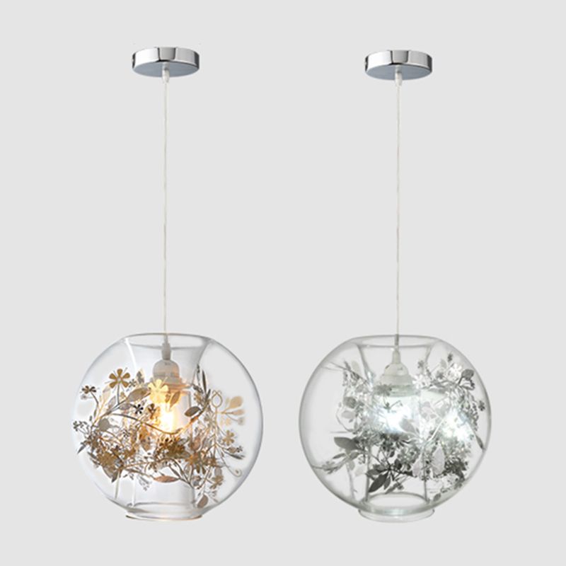 Modern Art Deco Pendant Light Spherical Clear Glass 1 Light Suspension Light for Living Room