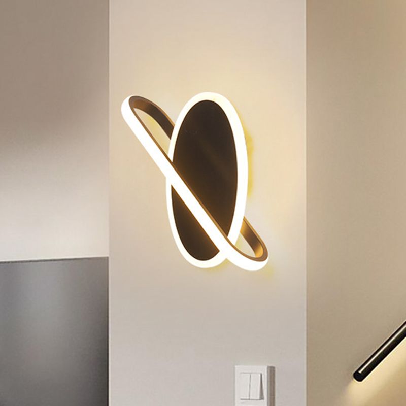 Oval and Ring Wall Mount Lighting Modern Acrylic LED Stairway Wall Lamp Sconce in Black, White/Warm Light