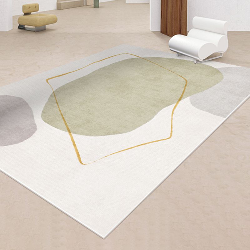 White Modern Rug Polyester Color Block Rug Non-Slip Backing Rug for Sitting Room