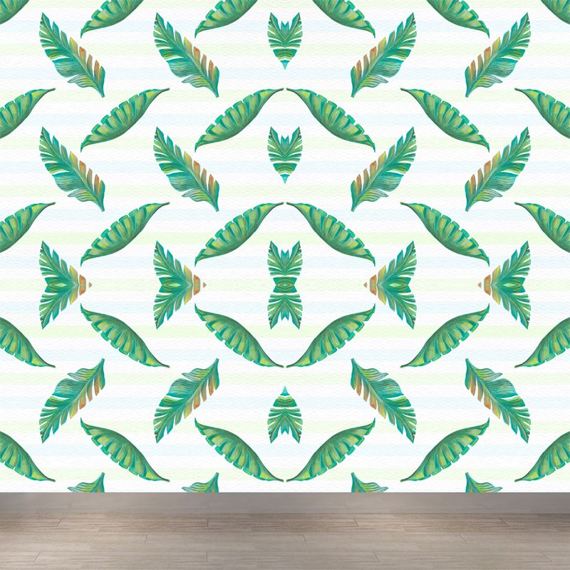 Botanical Leaves Mural Wallpaper Tropical Style Non-Woven Material Wall Covering