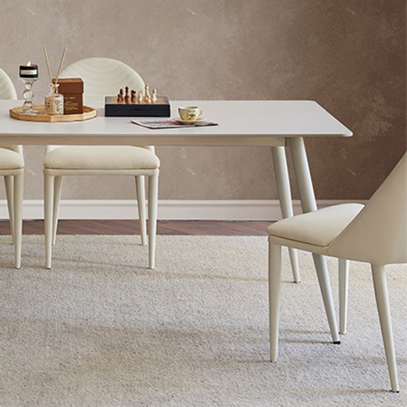 Mid-Century Dining Room Table Stone Rectangle Dinette Table in White
