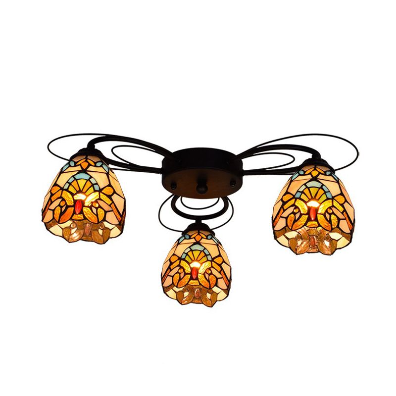 Plafonnier en verre teinté Tiffany, 3/7/9 têtes, éclairage Semi-encastré jaune/vert