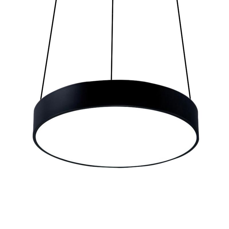 12"/18"/23.5" Wide Metal Drum Pendant Lighting Contemporary Led White/Black Ceiling Lamp in White/Warm Light