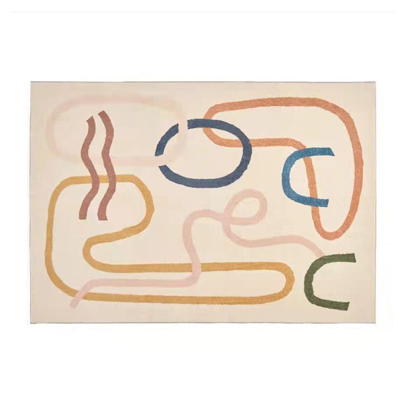 Beige Modern Carpet Polyester Irregular Line Carpet Washable Carpet for Home Decor