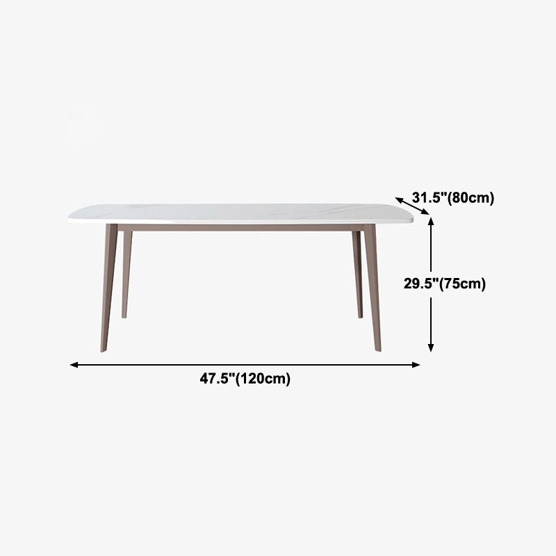 Modern Sintered Stone Dining Table White 4 Legs Rectangular Dining Furniture Metal Base