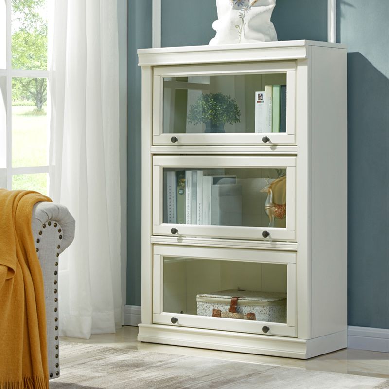 Urban Oak Wood Standard Bookcase White Vertical Bookshelf with Glass Doors