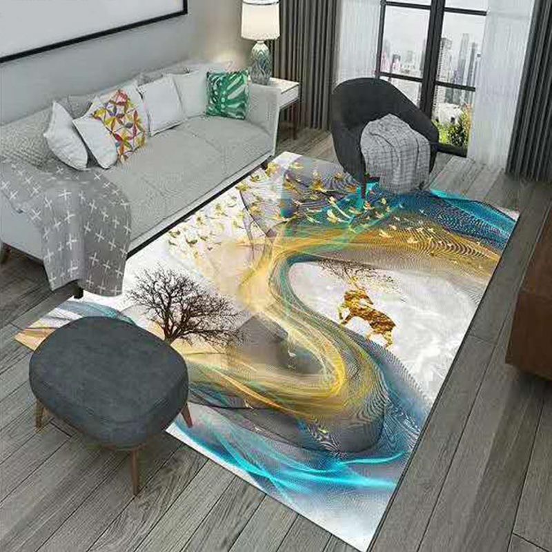 Creative Area Carpet Funky Leaf Print Indoor Rug Living Room Polyster Carpet with Non-Slip Backing