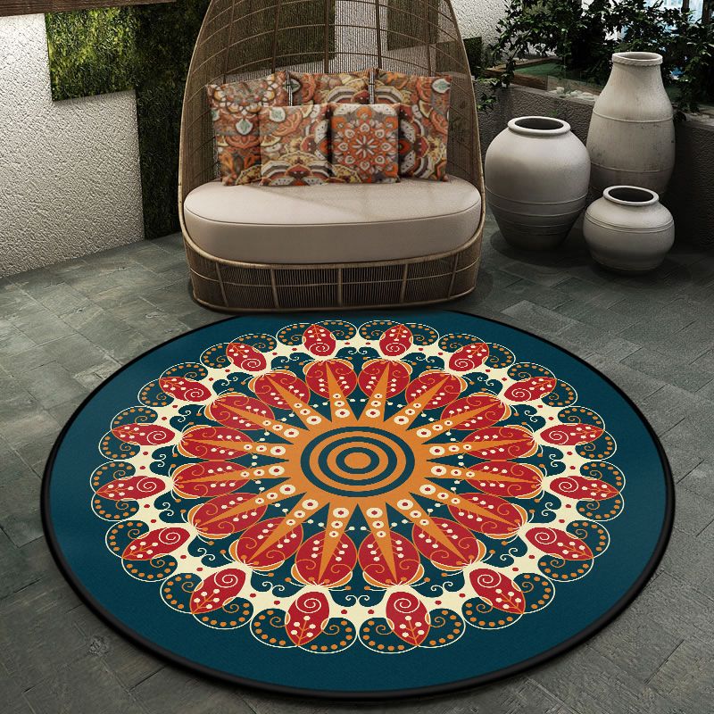 Moroccan Symmetric Patterned Rug Multi Color Polyester Carpet Machine Washable Non-Slip Pet Friendly Rug for Living Room