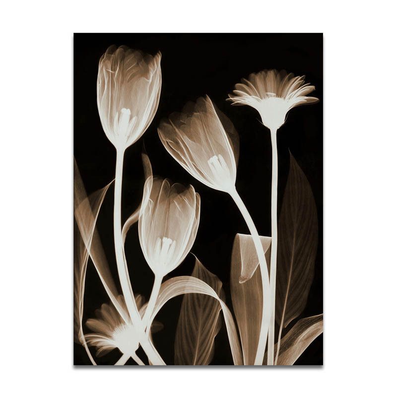 Farmhouse Flowers Wall Decor Black Living Room Canvas Wall Art, Textured Surface