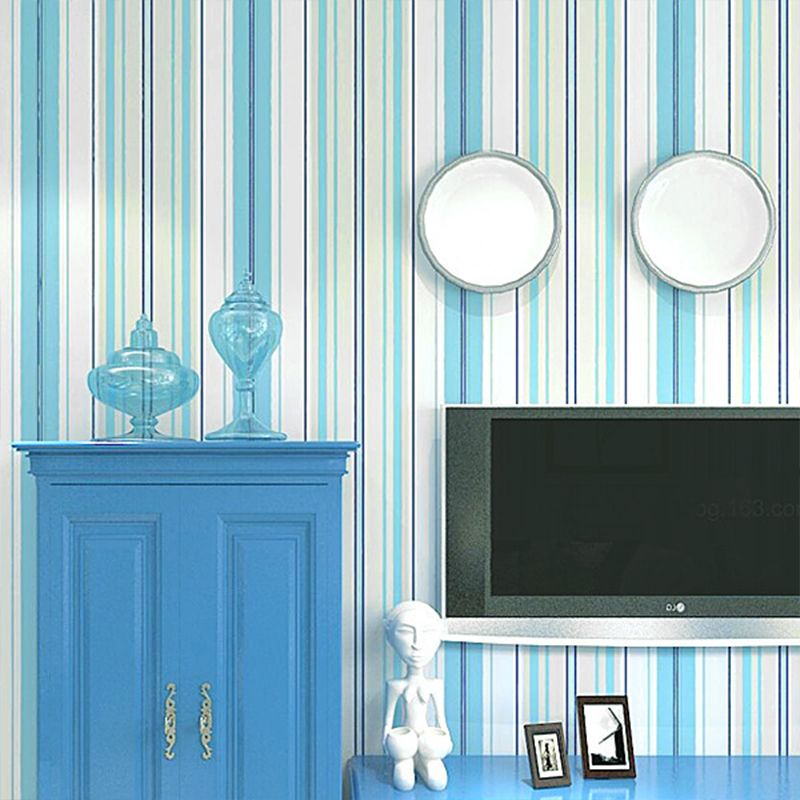 Nordic and Simple Stripes Wallpaper 33'L x 20.5"W Non-Pasted Wall Covering in Fresh Blue