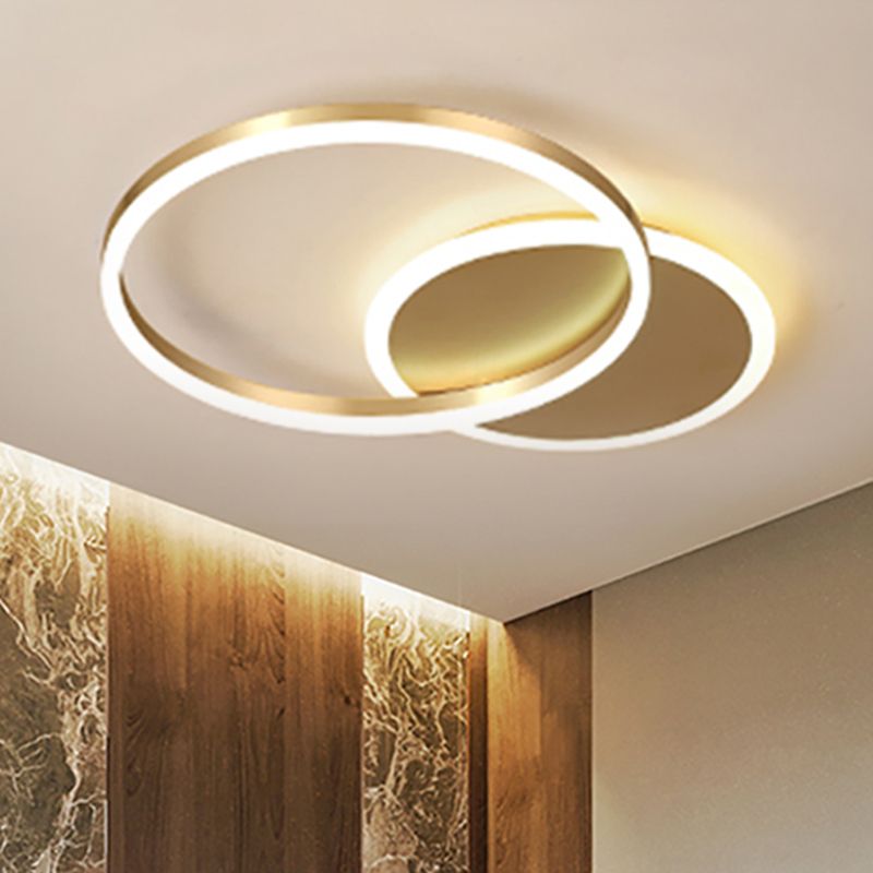 2 Tiers Ring Flush Mount Ceiling Fixture Simple Metal 2/3/5 Lights Gold Bedroom Ceiling Mount Light in Warm/White