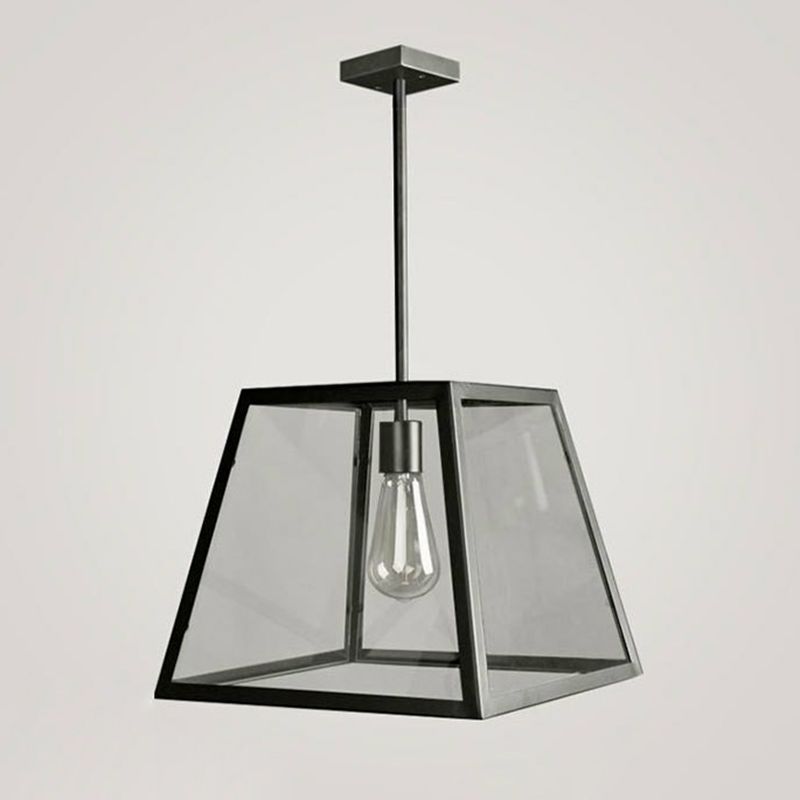 1-Light Pendant Light Antique Trapezoid Clear Glass Hanging Light for Restaurant