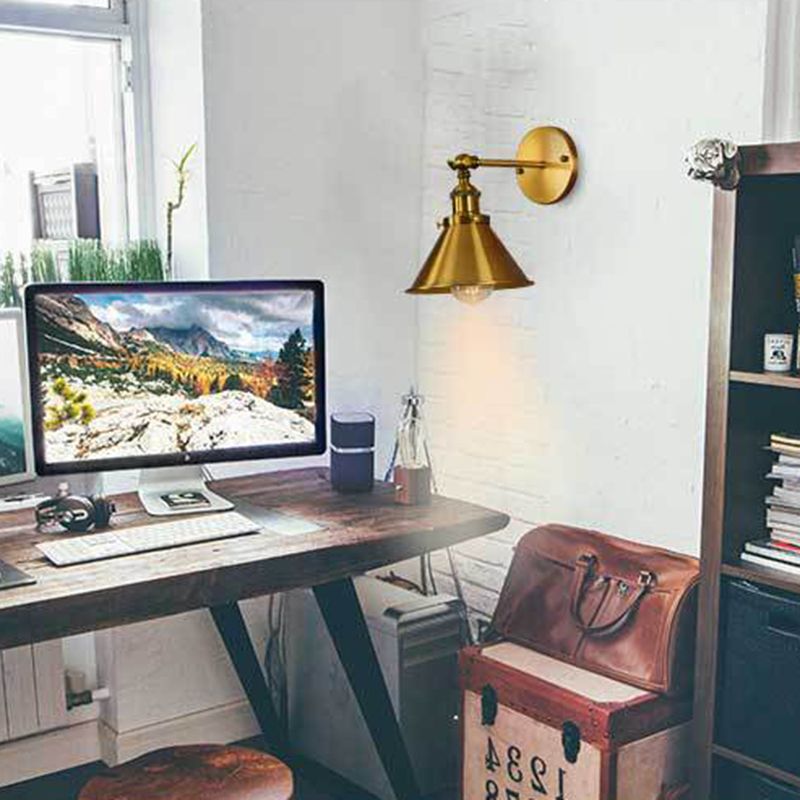 Industrial Clad Cone Wall Lights Iron 1-Light Wall Sconce Lighting in Gold
