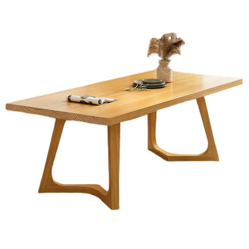Rectangle Wood Color Dining Table Pine Solid Wood Table Modern with Double Pedestal